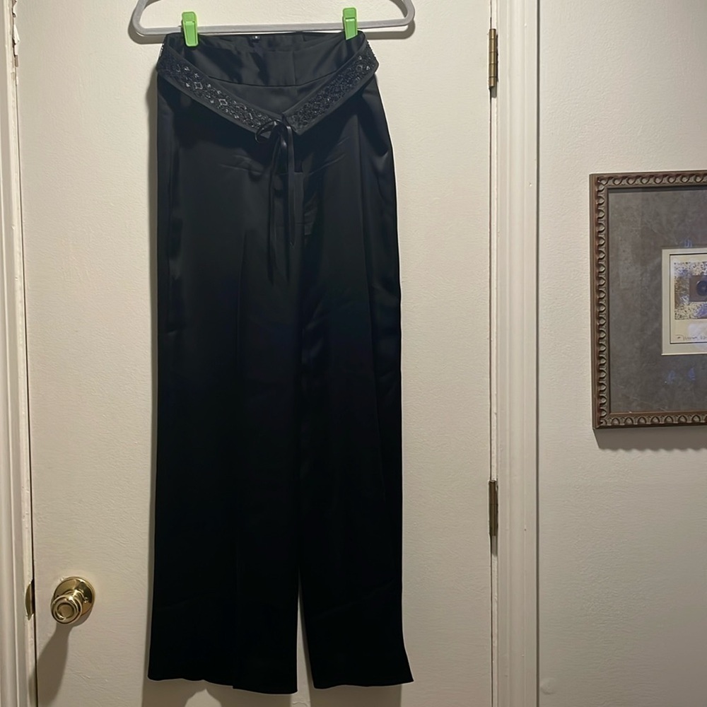 Ann Taylor Black Silky Detachable Beaded Belt  Dressy Pants